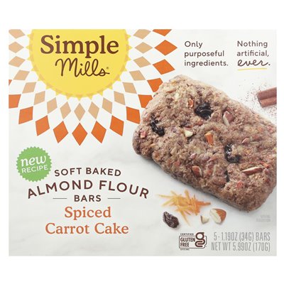 Simple Mills, Soft Baked Almond Flour, Spiced Carrot Cake, 5 Bars, 1.19 oz (34 g)