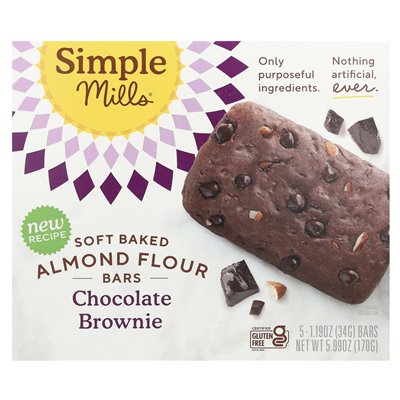 Simple Mills, Soft Baked Almond Flour, Chocolate Brownie, 5 Bars, 1.19 oz (34 g)