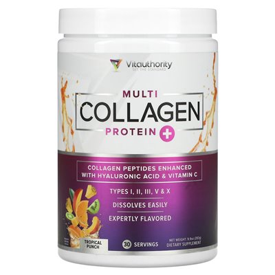 Vitauthority, Multi-Collagen-Protein plus Vitamin C, Hyaluronsäure, Tropical Punch, 9,9 oz (282 g)