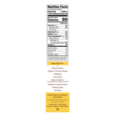 Simple Mills Almond Flour Baking Mix, Pumpkin Muffin and Bread, 9 oz (255 g) Simple Mills Almond Flour Baking Mix, Pumpkin Muffin and Bread, 9 oz (255 g)