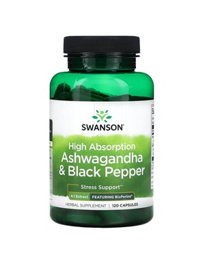 Swanson, Wysokie Wychwytywanie Ashwagandha & Pieprz Czarny, 120 Kapsułek Swanson, Wysokie Wychwytywanie Ashwagandha & Pieprz Czarny, 120 Kapsułek
