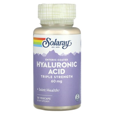 Solaray, powleczony jelitami kwas hialuronowy, potrójna wytrzymałość, 60 mg, 30 Vegcaps