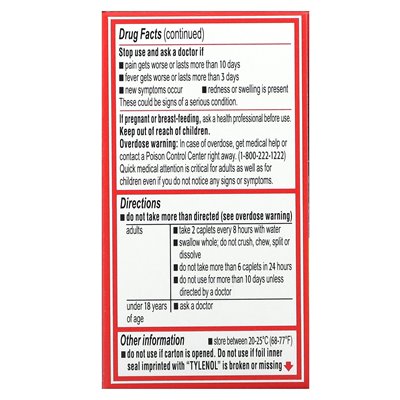 Tylenol, 8 godzin zapalenia stawów, ból gorączki przeciwbólowej, 650 mg, 24 kaplety