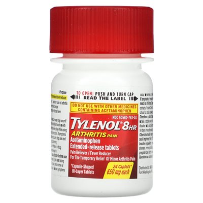 Tylenol, 8 godzin zapalenia stawów, ból gorączki przeciwbólowej, 650 mg, 24 kaplety