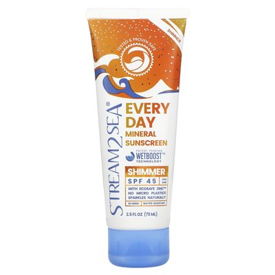 Stream2Sea, codziennie mineralny filtr przeciwsłoneczny, Shimmer, SPF 45, 2,5 fl oz (75 ml)