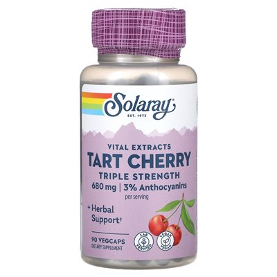 Solaray, Essential Extracts, Tart Cherry, Triple Strength, 680mg, 90 Vegcaps (340mg per capsule)