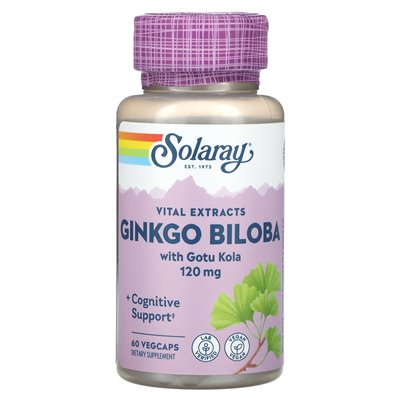Solaray, istotne ekstrakty, Ginkgo Biloba z Gotu Kola, 120 mg, 60 Vegcaps Solaray, istotne ekstrakty, Ginkgo Biloba z Gotu Kola, 120 mg, 60 Vegcaps