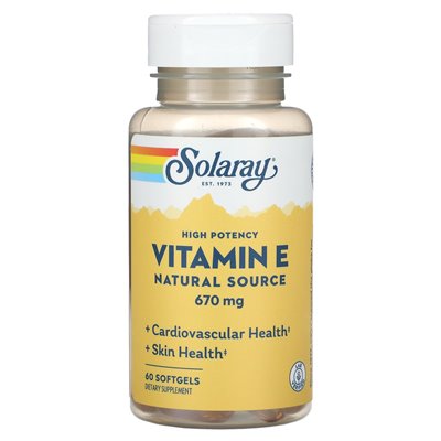 Solaray, witamina E, źródło naturalne, wysoka siła, 670 mg, 60 miękkich Solaray, witamina E, źródło naturalne, wysoka siła, 670 mg, 60 miękkich
