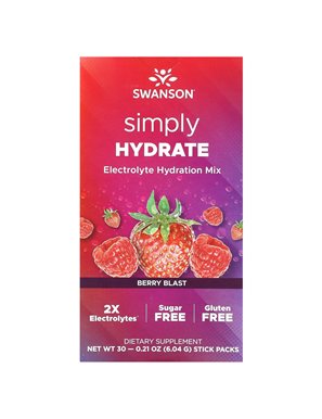 Swanson, Simply Hydrate, Electrolyte Hydration Mix, Berry Blast, 30 Stick Packs, 0.21 oz (6.04 g) Each Swanson, Simply Hydrate, Electrolyte Hydration Mix, Berry Blast, 30 Stick Packs, 0.21 oz (6.04 g) Each