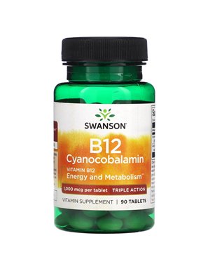 Swanson, Vitamin B12 Cyanocobalamin, Triple Action, 1,000 mcg, 90 Tablets Swanson, Vitamin B12 Cyanocobalamin, Triple Action, 1,000 mcg, 90 Tablets