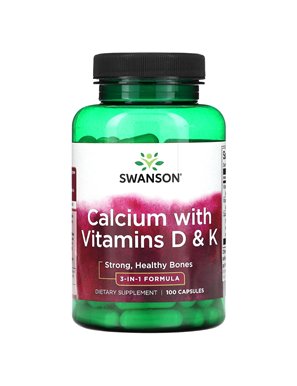 Swanson, Wapń z Witaminami D & K, 100 Kapsułek