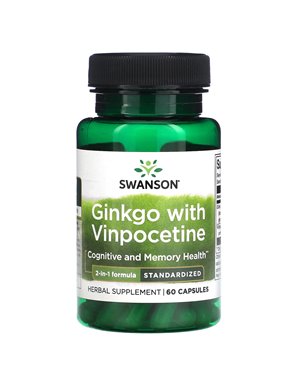 Swanson, Ginkgo z Vinpocetine, Zstandardyzowane, 60 kapsułek