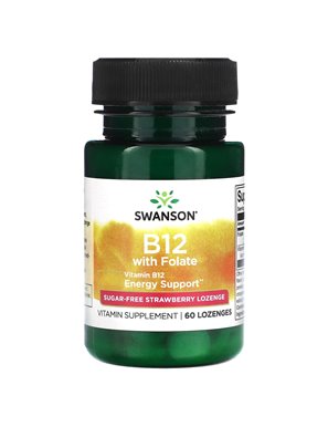 Swanson, B12 with Folate, Sugar Free, Strawberry, 60 Lollipops