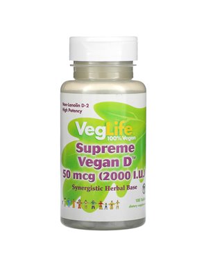 VegLife, Najwyższa Wegańska D, 2,000 IU (50 mcg), 100 tabletek