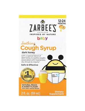 Zarbee's, For Kids, Gentle Cough Syrup, 12-24 Months, Natural Peach and Honey, 2 fl oz (59 ml)