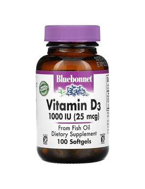 Bluebonnet Nutrition, Witamina D3, 25 mcg (1,000 IU), 100 miękkich kapsułek