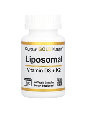 California Gold Nutrition, Liposomalna witamina K2 + D3, 60 kapsułek roślinnych