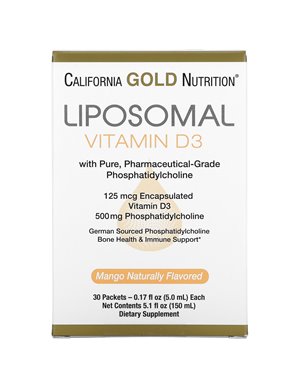 California Gold Nutrition, Liposomalna witamina D3, 125 µg (5000 j.m.), 30 opakowań (5,0 ml) California Gold Nutrition, Liposomalna witamina D3, 125 µg (5000 j.m.), 30 opakowań (5,0 ml)