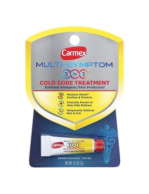 Carmex, Multi-Symptom, 3 In 1 Cold Sore Treatment, 0.07 oz (2 g)