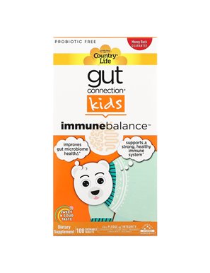 Country Life, Połączenie Jelit Dzieci, Równowaga Odporności, Słodko & Kwaśne, 100 Chewable Tabletek
