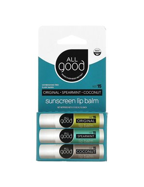 All Good Products, Sonnenschutz-Lippenbalsam, LSF 15, sortiert, 3er-Pack, je 0,15 oz (4,2 g) All Good Products, Sonnenschutz-Lippenbalsam, LSF 15, sortiert, 3er-Pack, je 0,15 oz (4,2 g)