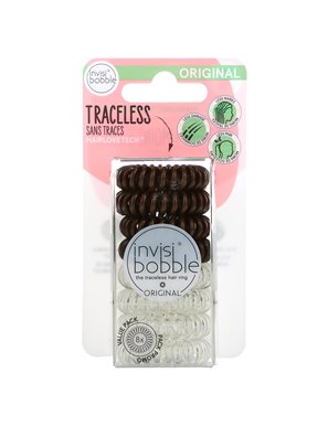 Invisibobble, Original, Spurloser Haarring, Kristallklar/Brezelbraun, 8er-Pack