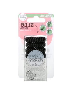 Invisibobble, Oryginalny, Bezszwowy Pierścień Do Włosów, Krystalicznie Przezroczysty/Prawdziwy Czarny, 8 Pak