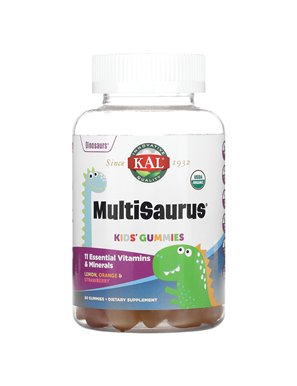 KAL, Multisaurus Gummies dla Dzieci, Cytryna, Pomarańcza & Truskawka, 60 Gummies