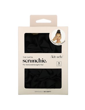 Kitsch, Satin-Haargummi, für welliges/glattes Haar, Schwarz, 5 Stück