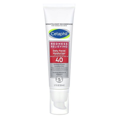 Cetaphil, łagodzenie zaczerwienienia, codzienny krem ​​nawilżający twarzy z filtrem przeciwsłonecznym, SPF 40, 1,7 fl oz (50 ml)