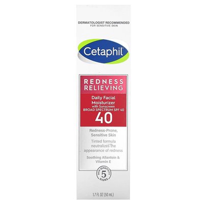 Cetaphil, łagodzenie zaczerwienienia, codzienny krem ​​nawilżający twarzy z filtrem przeciwsłonecznym, SPF 40, 1,7 fl oz (50 ml)