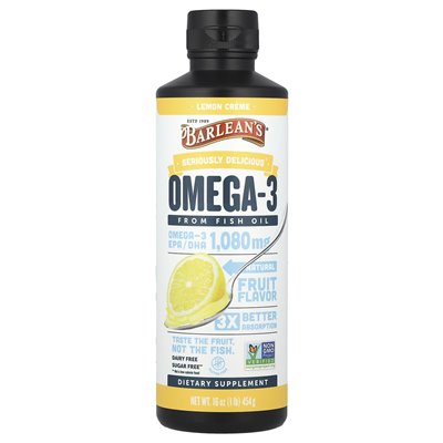 Barlean's, naprawdę pyszne, omega-3 z rybnego oleju, cytrynowy krem, 16 uncji (454 g)