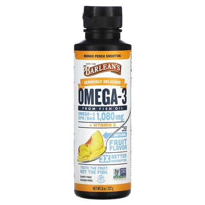 Barlean's, Really Delicious, Omega-3 Fish Oil, Peach Smoothie, 8 oz (227 g)