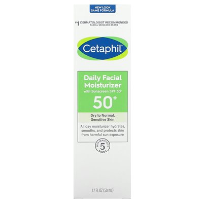 Cetaphil, Daily Facial Moisturizer with Sunscreen, SPF 50+, Fragrance Free, 1.7 fl oz (50 ml)