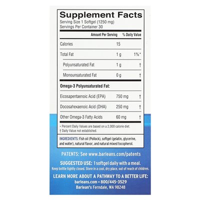 Barlean's, Idealny Omega 3, Cytrynowy, 30 Softgeli Barlean's, Idealny Omega 3, Cytrynowy, 30 Softgeli