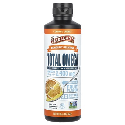 Barlean's, Total Omega, Orange Creme, 2400mg, 16oz (454g)