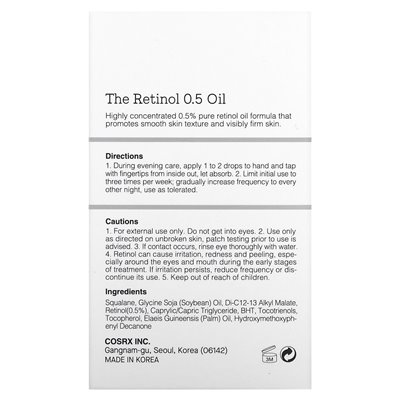 COSRX, retinol 0,5 oleju, 0,67 Fl Oz (20 ml)