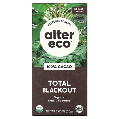 Alter Eco, Bio-Zartbitterschokoladenriegel, Total Blackout, 100 % Kakao, 2,65 oz (75 g)