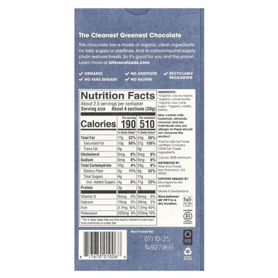 Alter Eco, Organic Dark Chocolate Bar, Classic Blackout, 85% kakao, 2,82 uncji (80 g)