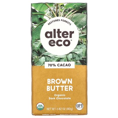 Alter Eco, Bio-Zartbitterschokolade, braune Butter, 70 % Kakao, 2,82 oz (80 g)