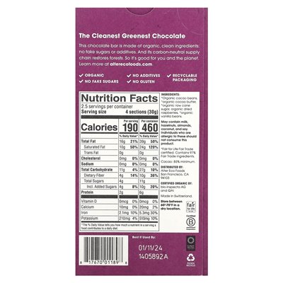 Alter Eco, Bio-Zartbitterschokoladenriegel, Raspberry Blackout, 85 % Kakao, 2,65 oz (75 g)