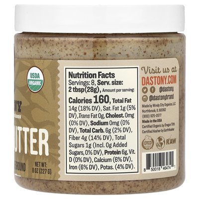 Dastony Bio-Mandelbutter, ultraweich, 8 oz (227 g)