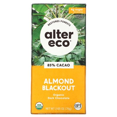Alter Eco, organiczna ciemna czekolada, zaciemnienie migdałów, 85% kakao, 2,65 uncji (75 g)