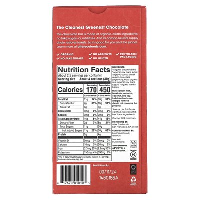 Alter Eco, Organic Dark Chocolate Bar, Quinoa Crunch, 60% Cacao, 2,82 uncji (80 g)