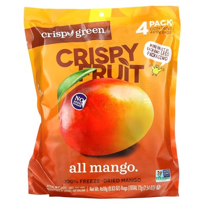 Chrupiący zielony, chrupiący owoce, wszystkie mango, 4 paczki, 0,63 uncji (18 g)
