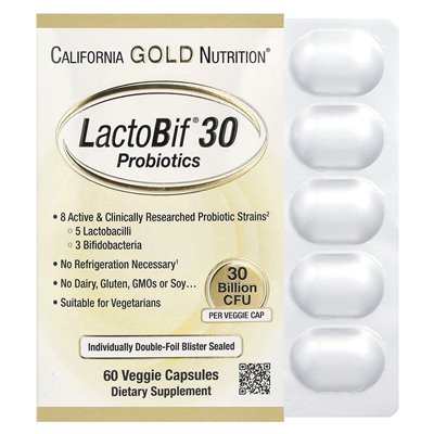 California Gold Nutrition, Lactobif 30 Probiotyki, 30 miliardów CFU, 60 kapsułek wegetariańskich