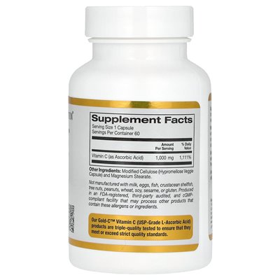 California Gold Nutrition, Gold C, Vitamin C in USP-Qualität, 1000 mg, 60 vegetarische Kapseln