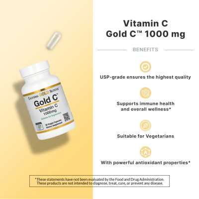 California Gold Nutrition, Gold C, USP Grade Vitamin C, 1000 mg, 60 Vegetarian Capsules