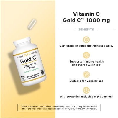 California Gold Nutrition, Gold C, USP Grade Vitamin C, 1000 mg, 240 Vegetarian Capsules