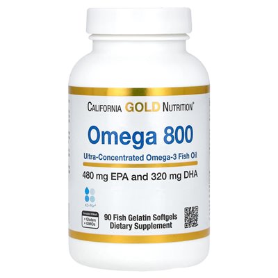 California Gold Nutrition, Omega 800 Ultra-componated Omega-3 Oil rybny, postać trójglicerydów KD, 1000 mg, 90 żelatynowych mięk California Gold Nutrition, Omega 800 Ultra-componated Omega-3 Oil rybny, postać trójglicerydów KD, 1000 mg, 90 żelatynowych mięk